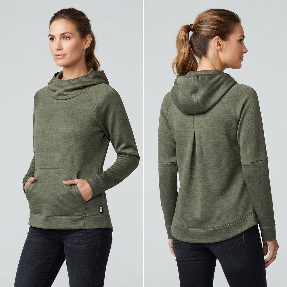 REI Co-op Womens Screeline Pullover Hoodie XS Olive Waffle Grid Fleece Gorpcore